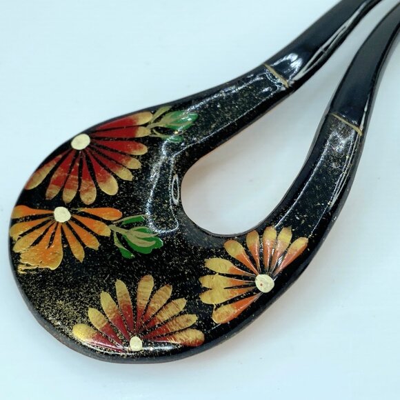 Vintage Japanese hair comb floral design kanzashi hair accessory 6.3g 4\